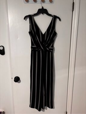 Candie's Black and White Striped Midi Jumpsuit Dress